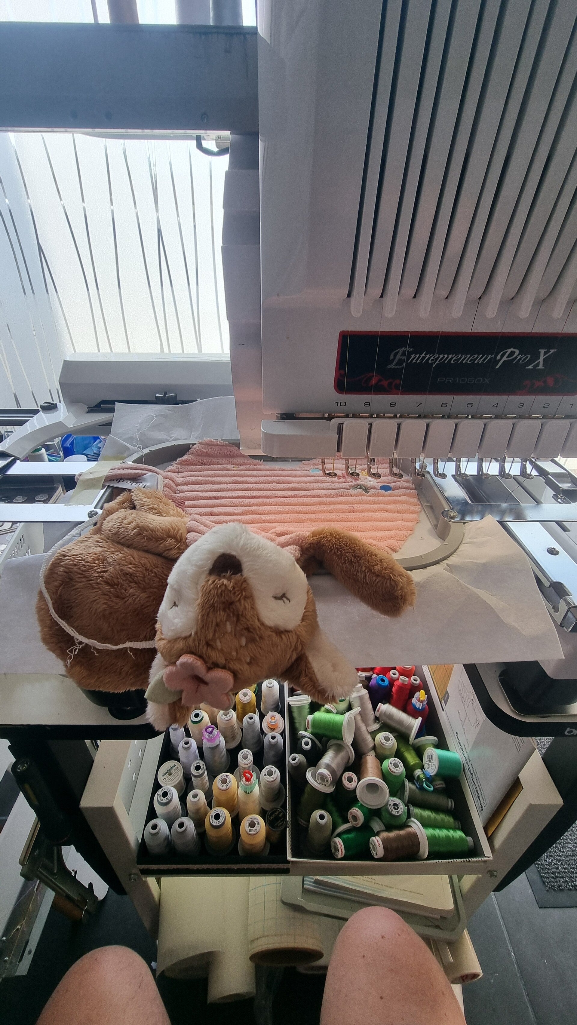 Doudou sur la brodeuse 