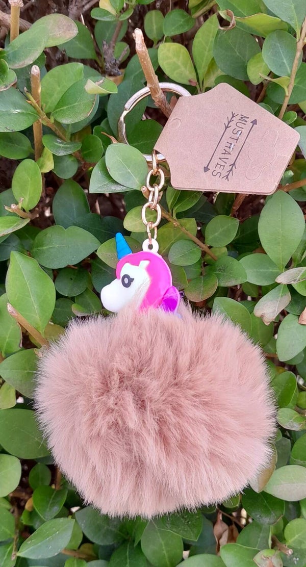 Sleutelhanger Eenhoorn - Fluffy Unicorn - 8x3 cm - Beige