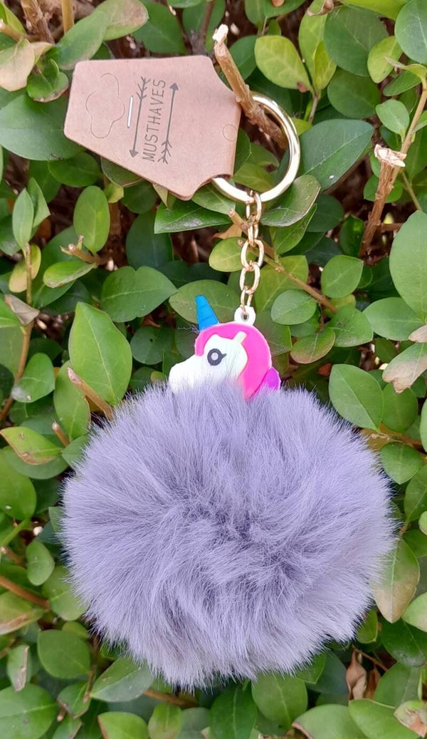 Sleutelhanger Eenhoorn - Fluffy Unicorn - 8x3 cm - Grijs