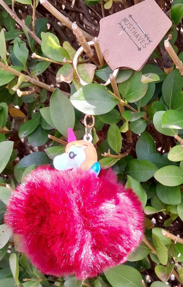 Sleutelhanger Eenhoorn - Fluffy Unicorn - 8x3 cm - Bordeaux Rood
