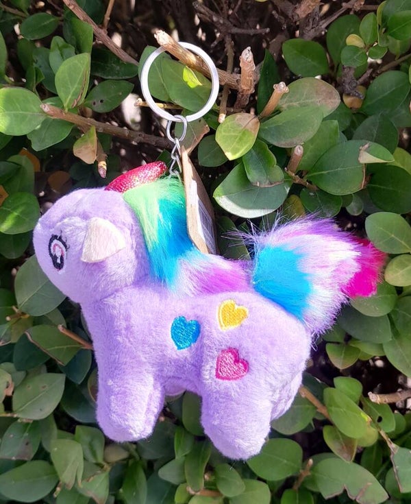 Sleutelhanger Eenhoorn - Fluffy Unicorn - 10 x 7 cm - Paars