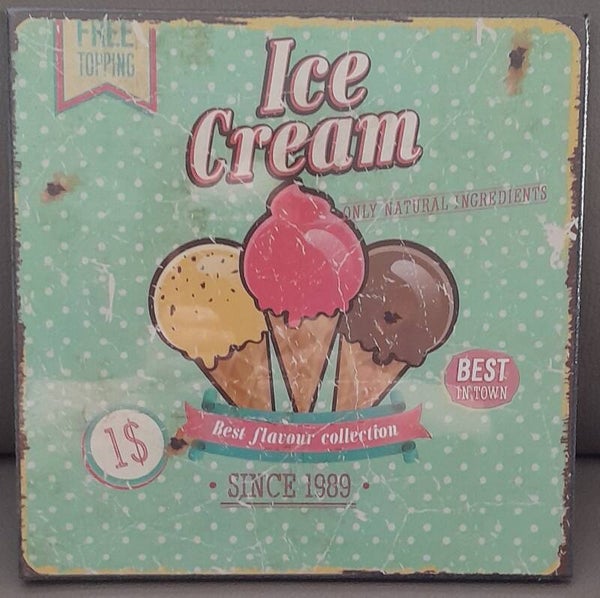 Ice Cream Wandbord -  Hout  - 25 x 25 cm -