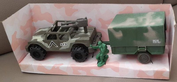 Leger Jeep Met Aanhangwagen 28 Cm - Soldaat Met Telefoon