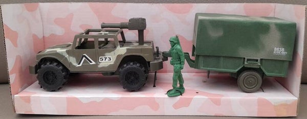 Leger Jeep Met Aanhangwagen 28 Cm - Soldaat Met Geweer