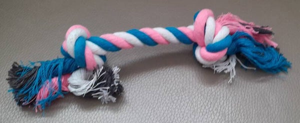 Honden Speelgoed Touw Met 2 Knopen Wit/Blauw/Rozer 27 Cm