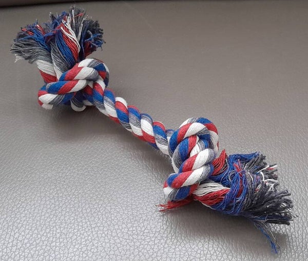Honden Speelgoed Touw Met 2 Knopen Wit/Blauw/Rozer 25 Cm