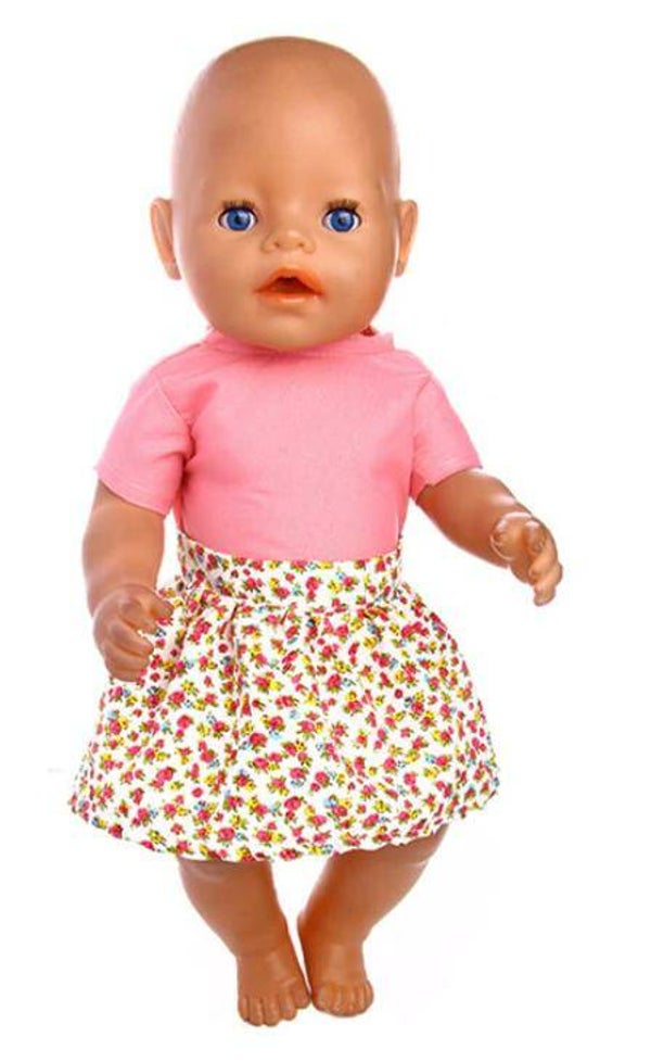 Babypoppen Ensemble Met Gebloemde Rok 43 Cm