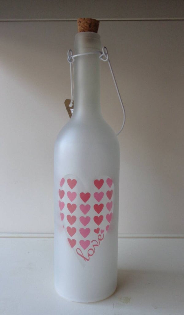 Glazen Fles Met LED-Verlichting Hart Decor Wit