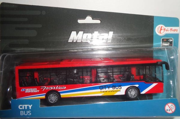 Toi-Toys Metal stadsbus pull back rood 15 cm