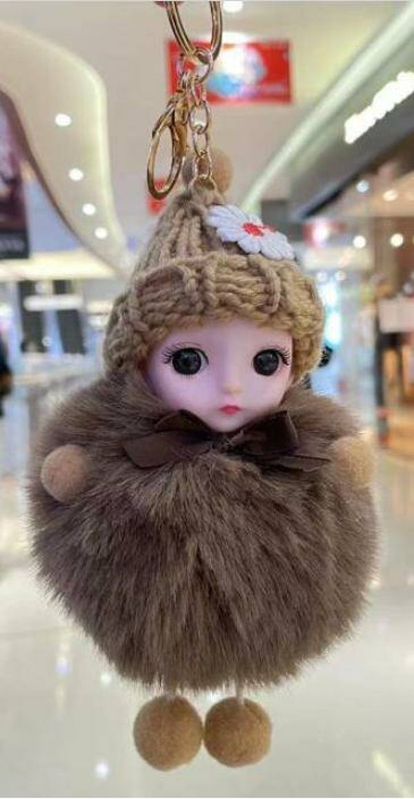 ABC Sleutelhanger Pop Met Bloem Bruin