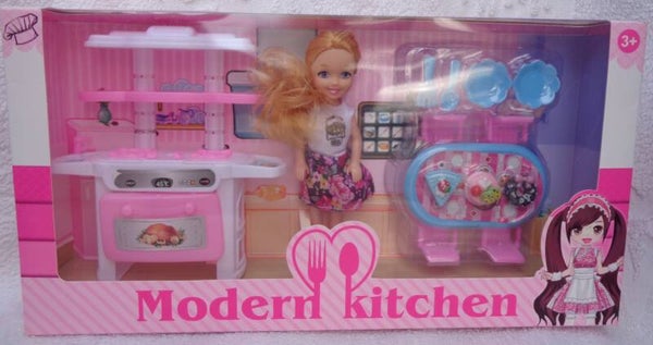 ABC Jonotoys Tienerpop Modern Kitchen Blonde 15 cm Roze 11-delig