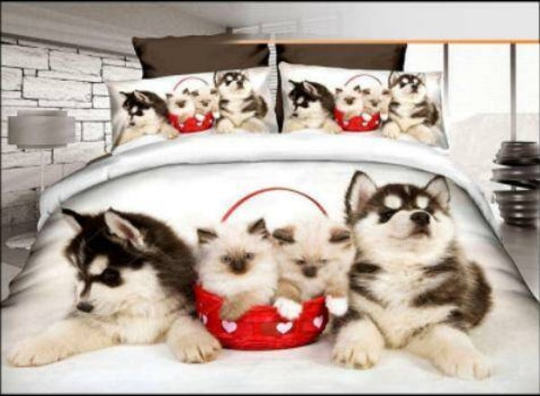 Dekbedovertrek 2 Husky's En 2 Katten 160 *200 cm