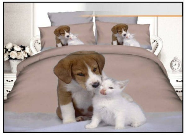 Dekbedovertrek Hond met Witte Kat 160*200cm