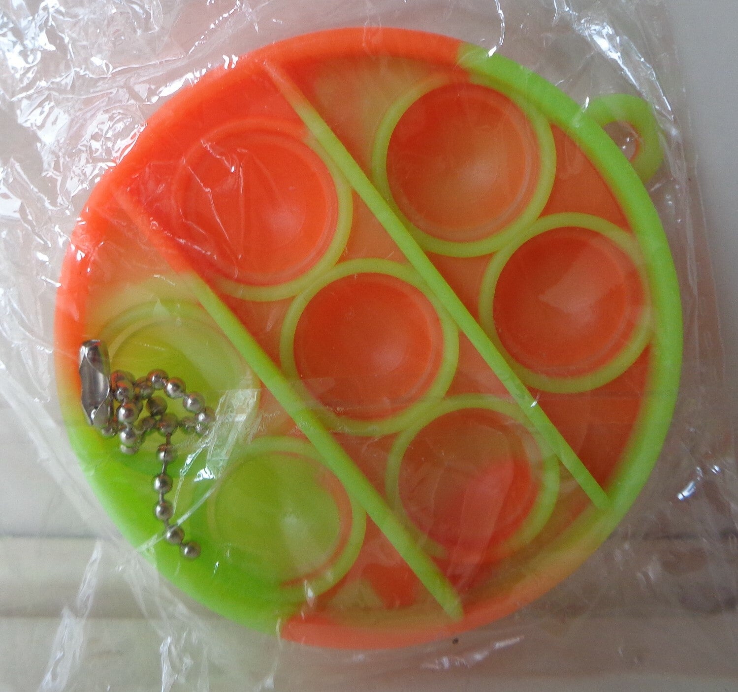 Sleutelhanger Fidget Pop It Toy Schijf Groen/Oranje