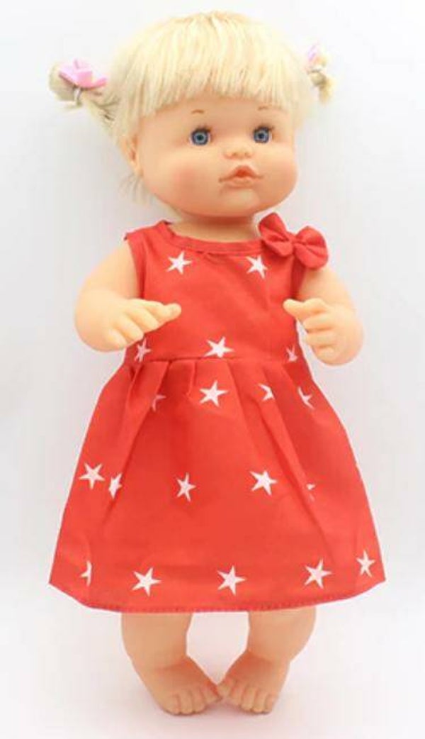 Babypoppen Rood kleed Met Strik 42 Cm