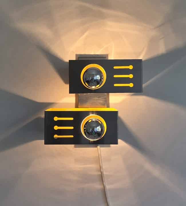 Vintage Space Age duo wandlamp geel