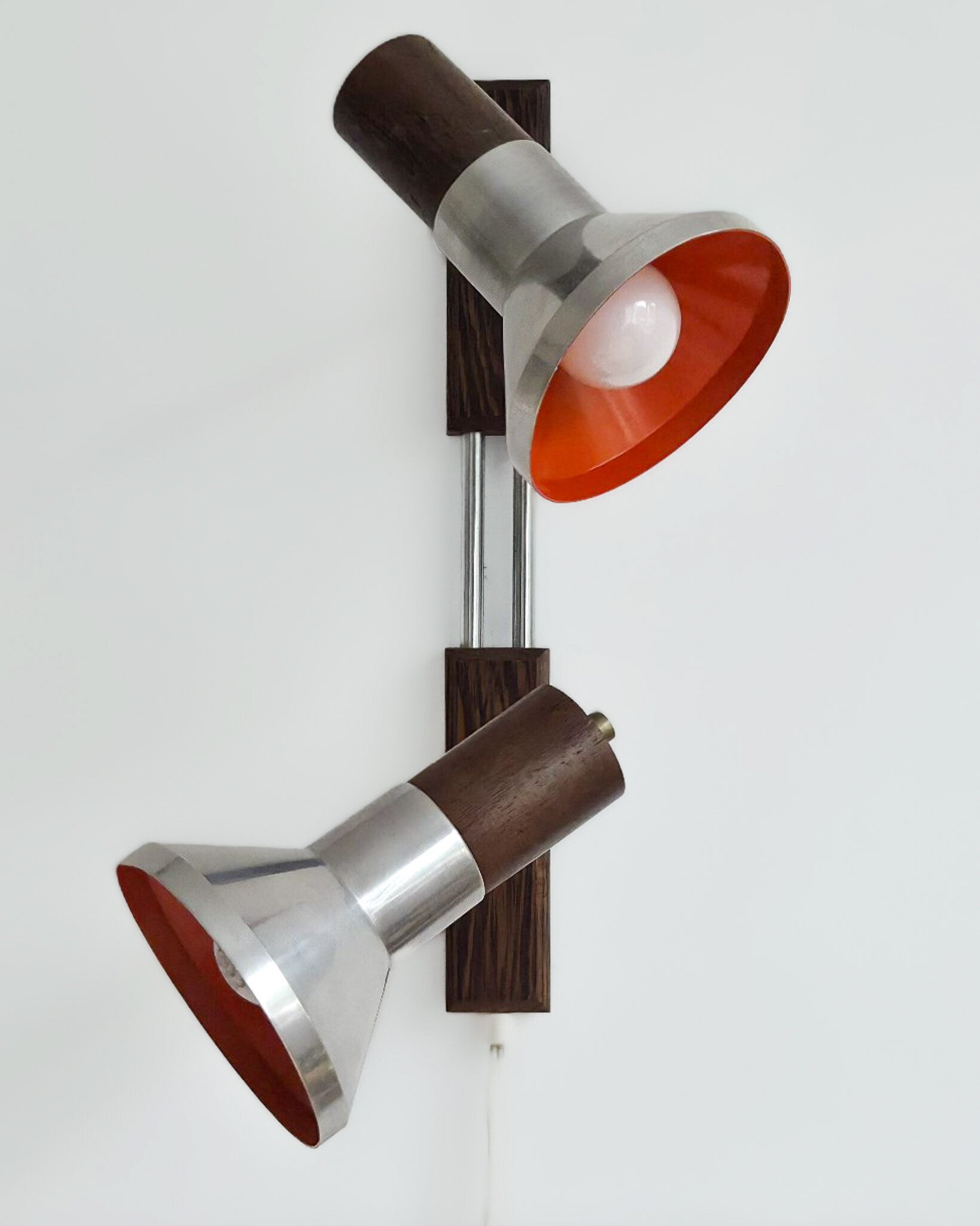 Vintage wandlamp/dubbele spot met hout