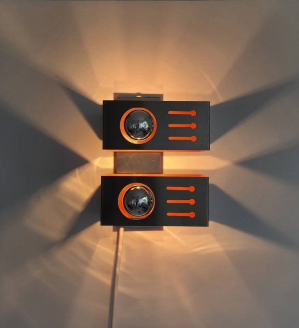 Vintage Space Age duo wandlamp oranje