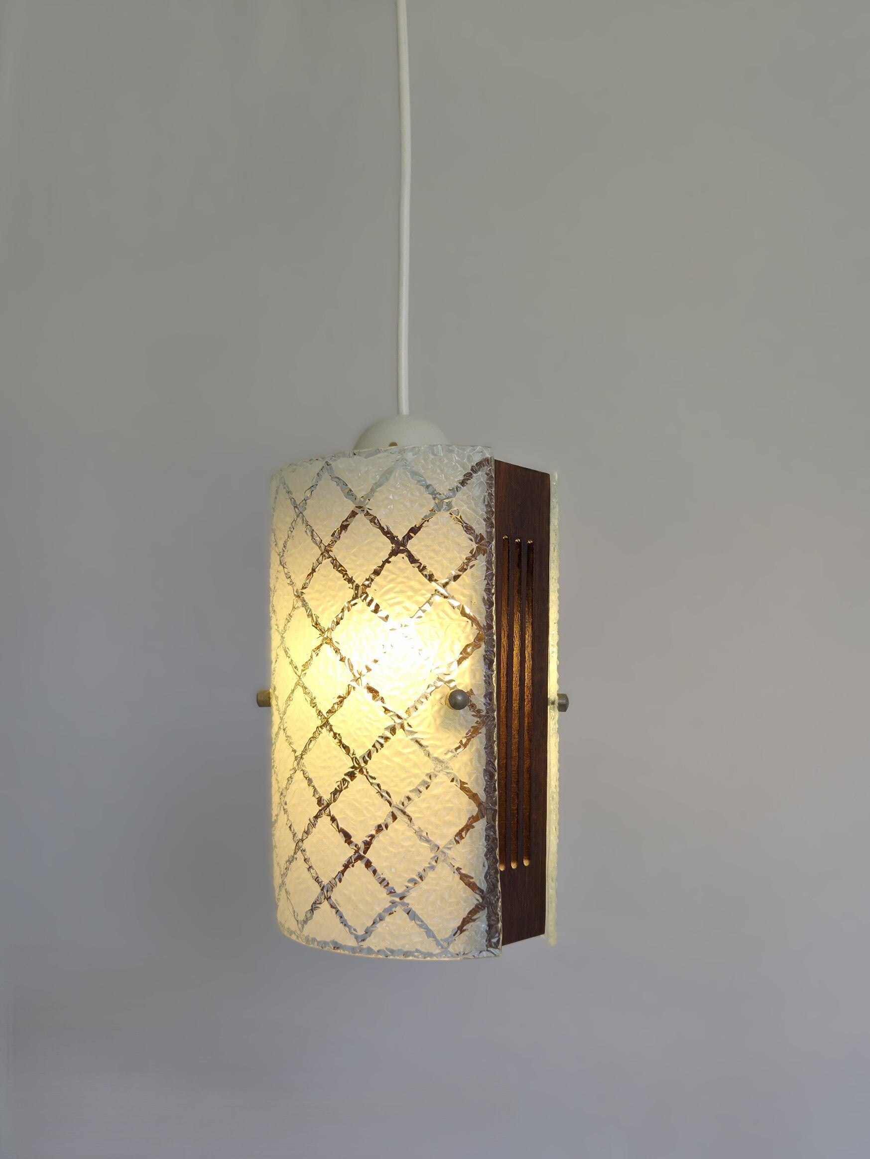 Vintage Scandinavische hanglamp glas / hout