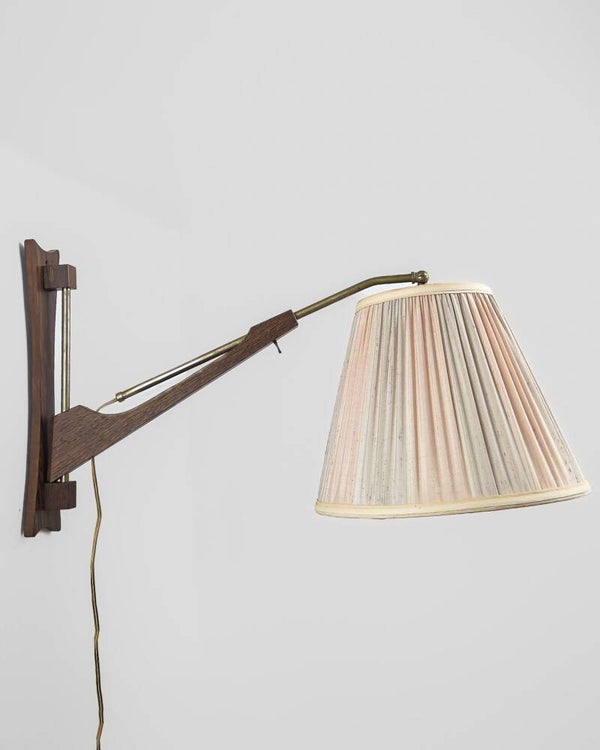 Vintage wandlamp hout & messing