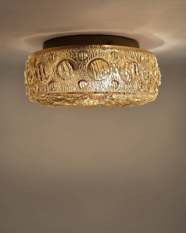 Vintage plafondlamp Mid Century reliëf glas