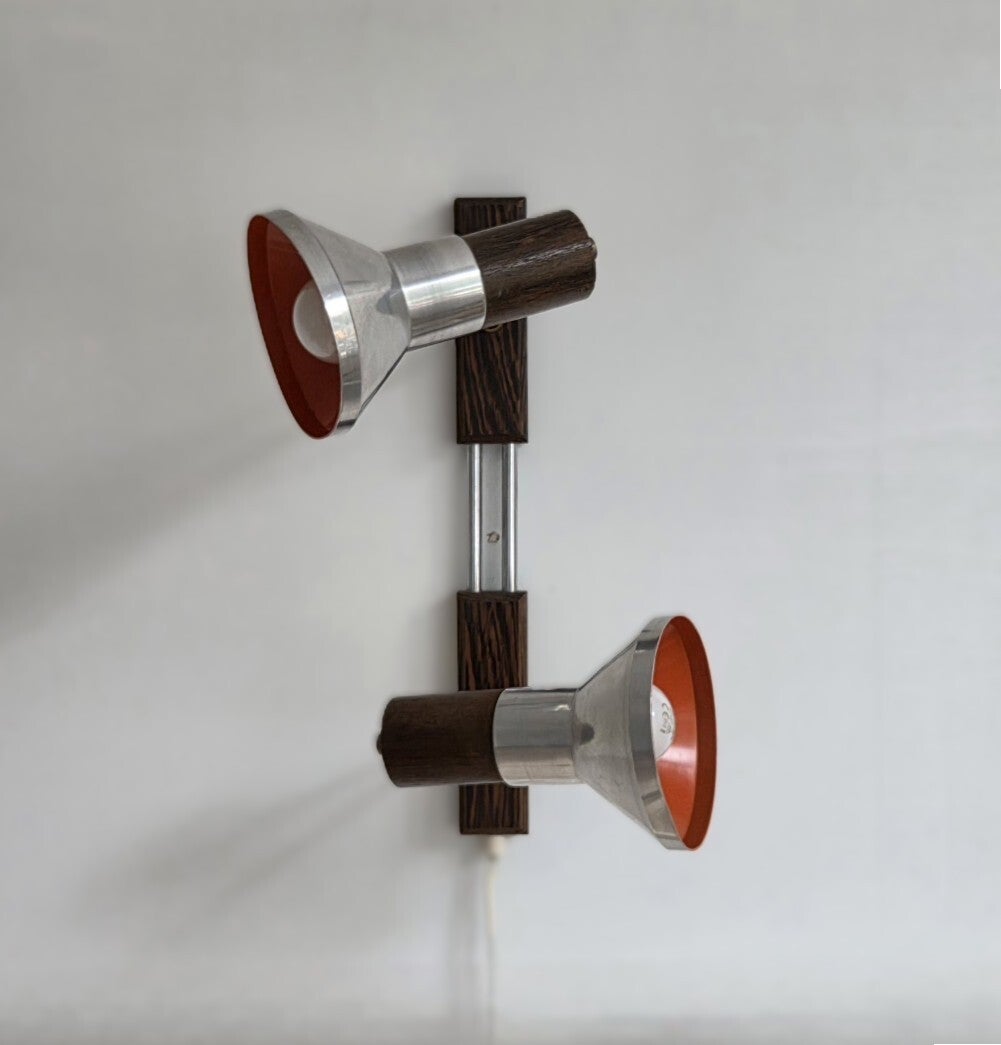 Vintage wandlamp/dubbele spot met hout