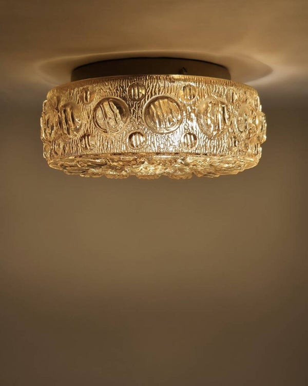 Vintage plafondlamp Mid Century reliëf glas