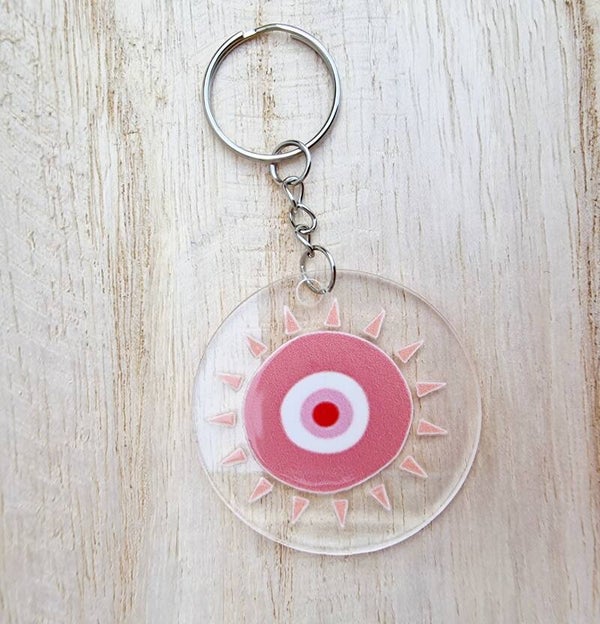 Acrylic sleutelhanger " Evil Eyes pink "
