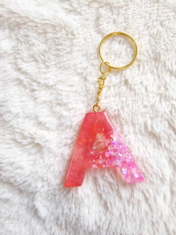 Acrylic sleutelhanger " glitter roze "