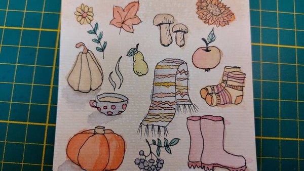 Carte d'automne originale à l'aquarelle – Peinture unique fait main & son enveloppe