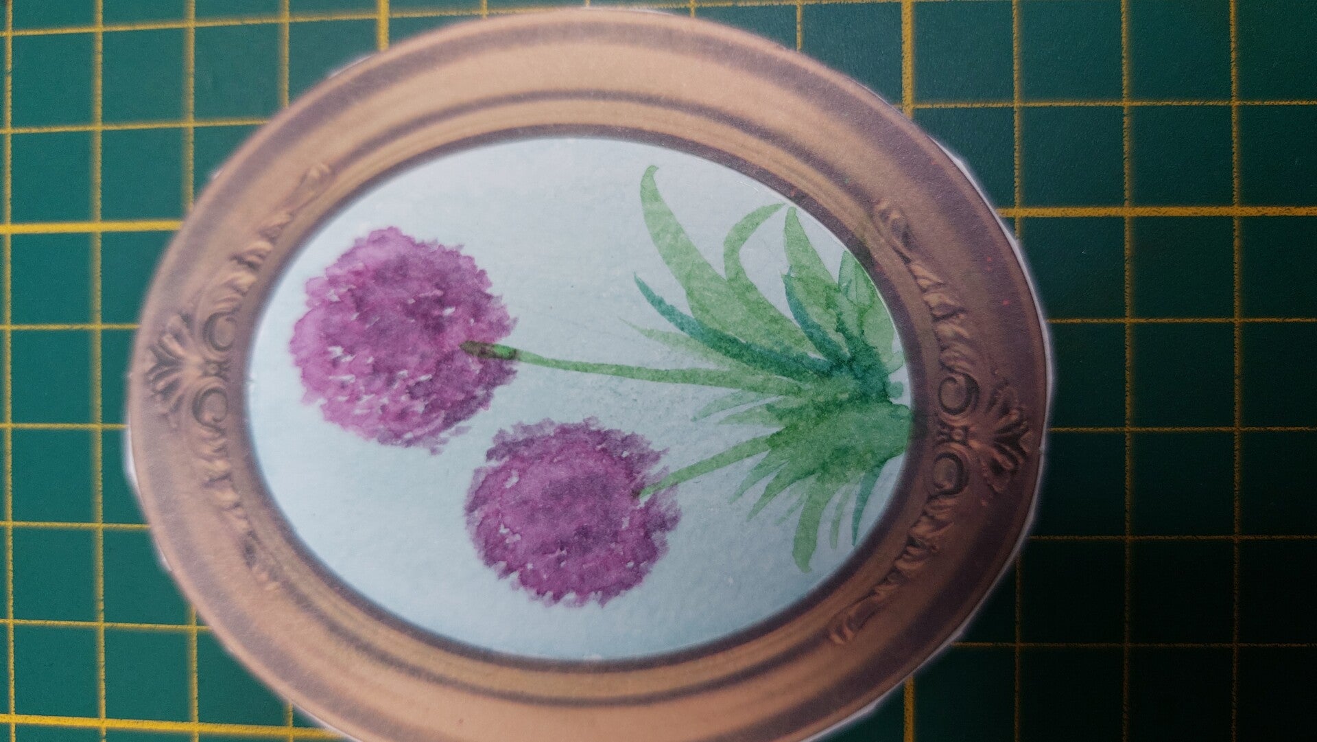 Miniature d'art originale à l'aquarelle – Peinture unique dans son cadre ancien trompe-l'œil