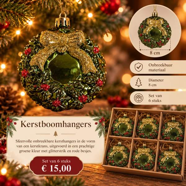 Set van 6 sfeervolle kerstboomhangers.