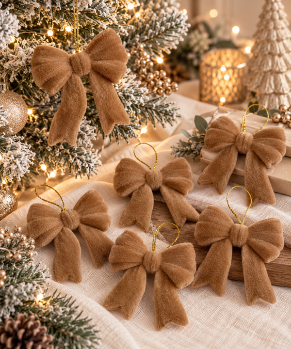 Set van 6 elegante kerstboomstrikjes.