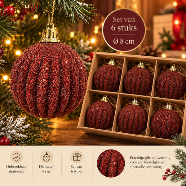 Set van 6 onbreekbare kerstballen diameter 8cm
