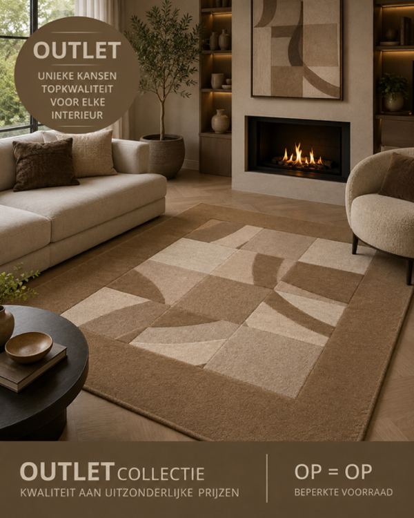 Outlet/ Modern tapijt beige bruin in wol 200 x 290 cm