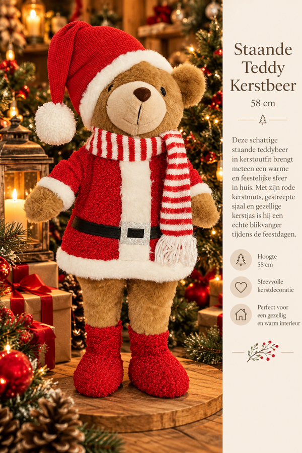 Schattige staande kerstbeer . 58cm