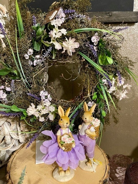Set lavendel krans met 2 figuurtjes