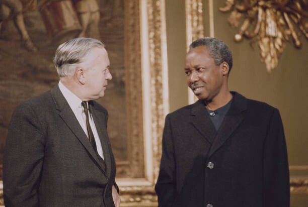 Harold Wilson akizungumza na Mwalimu Nyerere, London, 7 Januari 1969