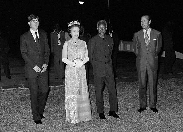 Malkia Elizabeth II, Prince Andrew, Mwalimu Nyerere na Prince Philip, takribani Julai 1979