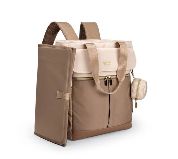 Multifunctionele beige luiertas met verschoningsmatje