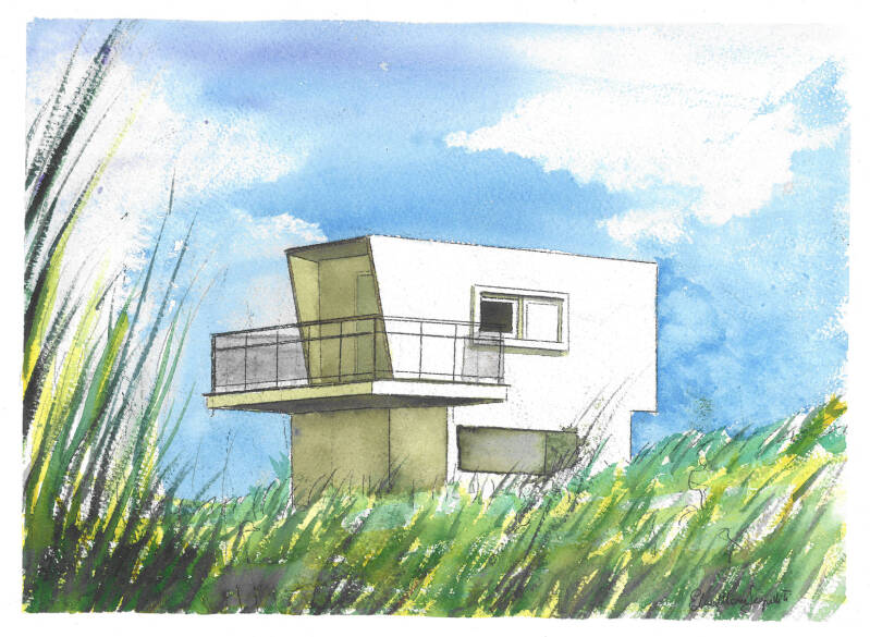 Acquerello, Casa del Capitano, Marina Velca, Tarquinia (improbabile, ma vera, casa sulla spiaggia)