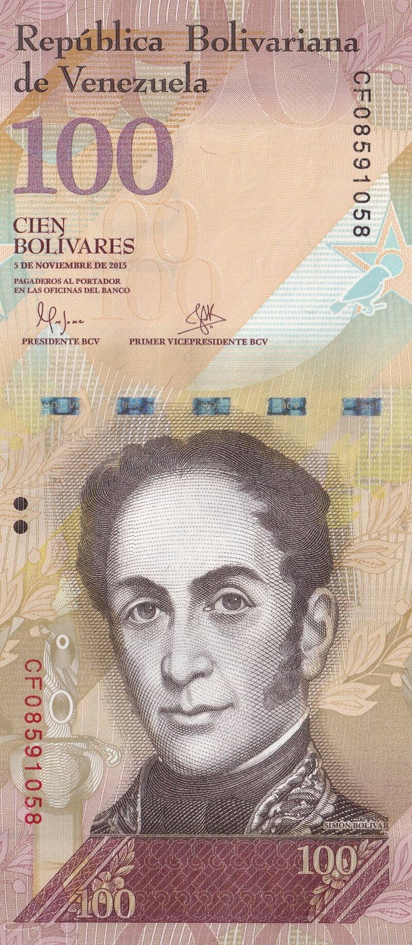 2015 Venezuela 100 Bolívares Banknote – Banco Central de Venezuela – Cardinals (Birds) – UNC