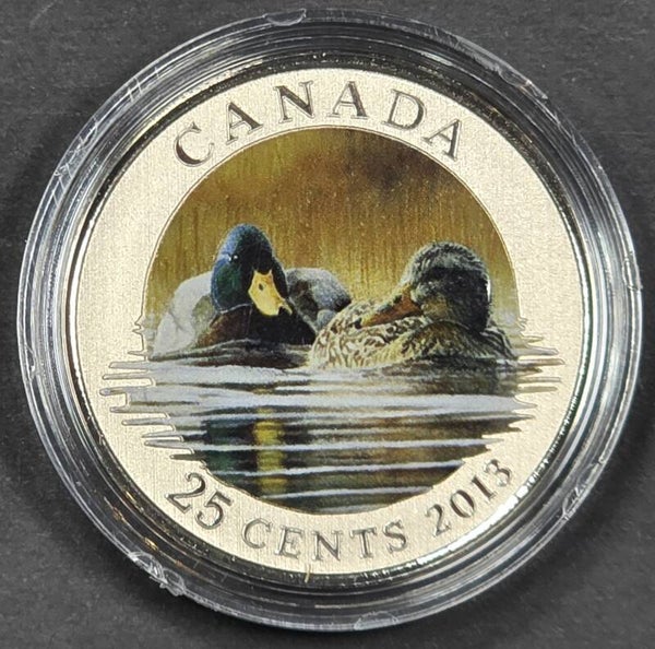 2013 Canada 25 Cents Colourized Mallard Ducks Coin – Royal Canadian Mint – Original Mint Case