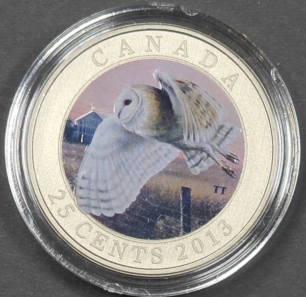 2013 Canada 25 Cents Colourized Barn Owl Coin – Royal Canadian Mint – Original Mint Case