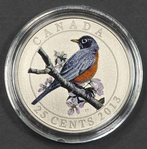 2013 Canada 25 Cents Colourized American Robin Coin – Royal Canadian Mint – Original Mint Case