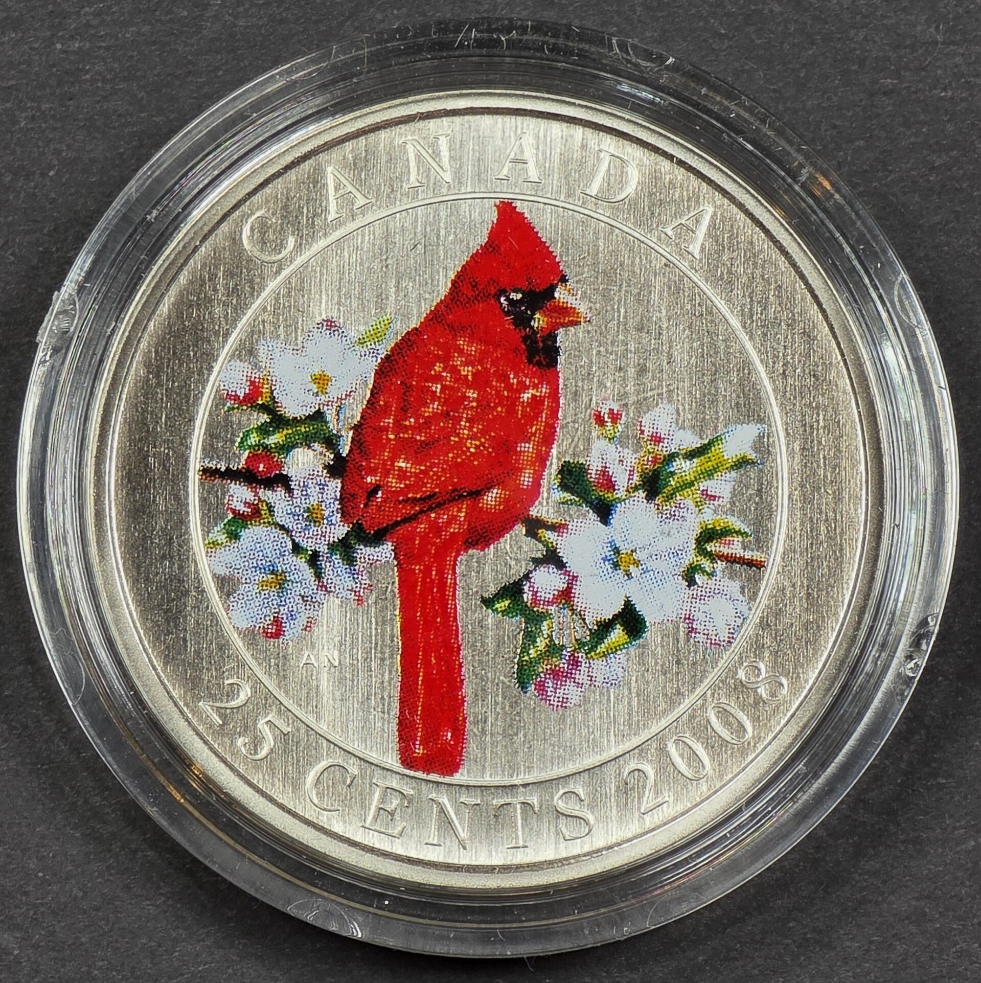 2008 Canada 25 Cents Colourized Northern Cardinal Coin – Royal Canadian Mint – Original Mint Case