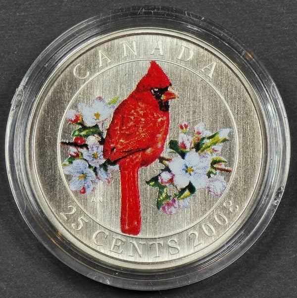 2008 Canada 25 Cents Colourized Northern Cardinal Coin – Royal Canadian Mint – Original Mint Case