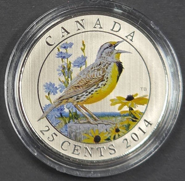 2014 Canada 25 Cents Colourized Western Meadowlark Coin – Royal Canadian Mint – Original Mint Case