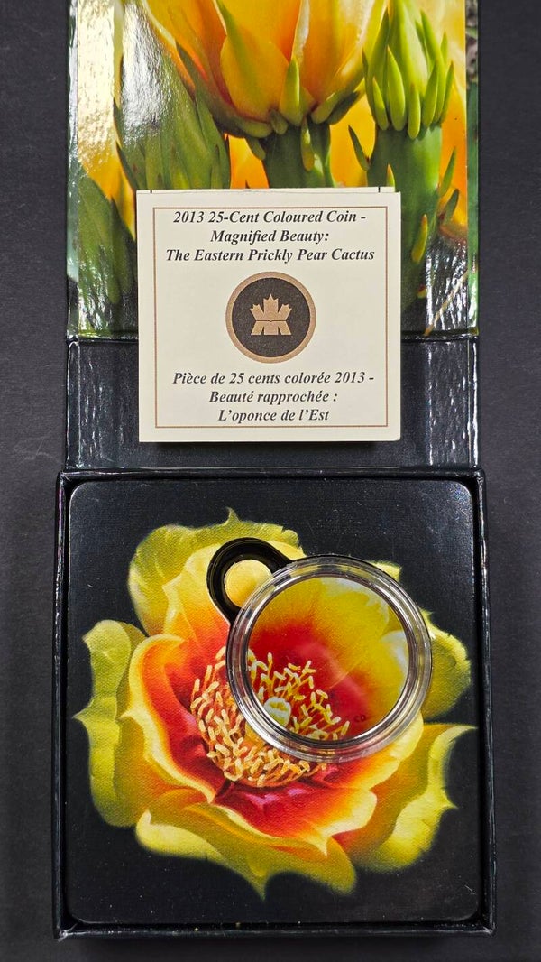 2013 Canada 25-Cent Colourized Coin – Eastern Prickly Pear Cactus – Magnified Beauty – RCM Packaging