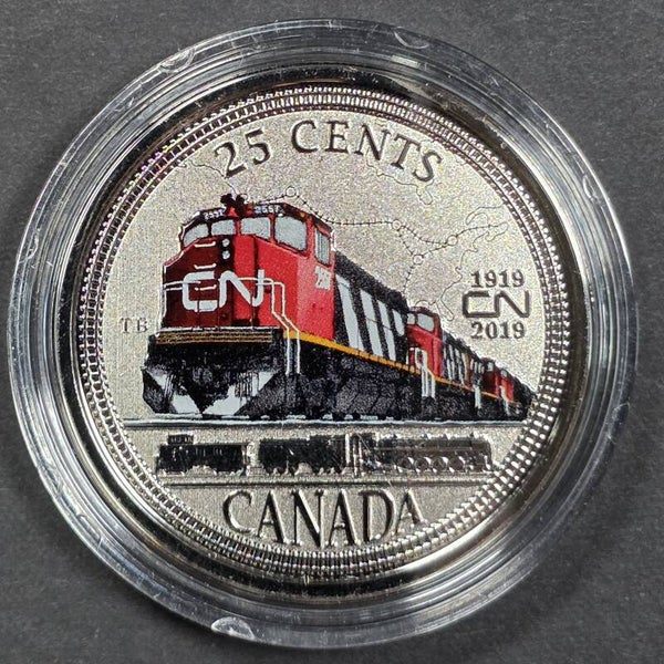 2019 Canada 25 Cents Coloured CN Rail Locomotive Coin – 100 Years of CN